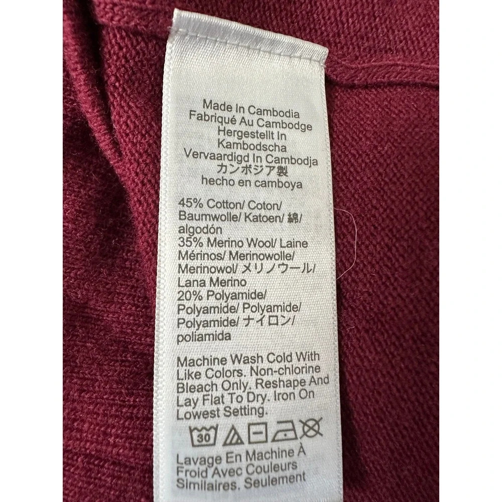 J.Crew Women Teddie Classic Merino‎ Wool Cotton Knit Sweater Burgundy XS Preppy